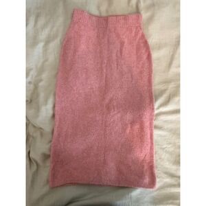 Express Pink Fuzzy Boucle Knit Midi Skirt Size M Soft Cozy Stretch Pencil NWT